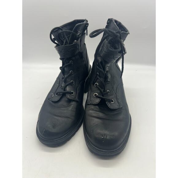 Zodiac Gemma Leather Block Heel Combat Lace-up Zip Boots Black Women's 8.5M - Picture 6 of 11